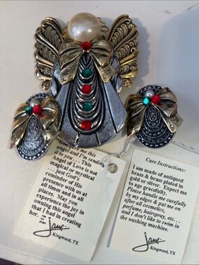 Red and Green 3” Jane Angel brooch with matching earrings